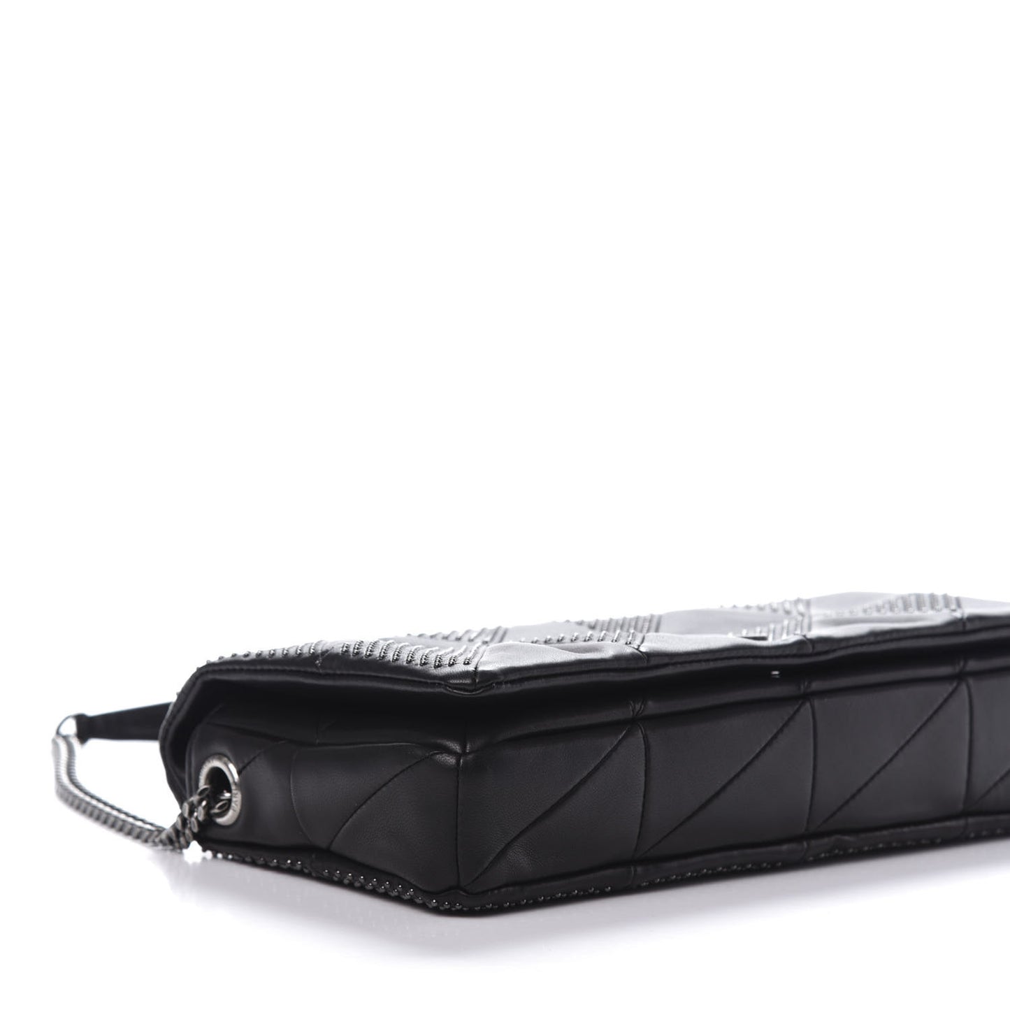 Lambskin Patchwork Micro Stud Monogram Medium Jamie Baguette Black