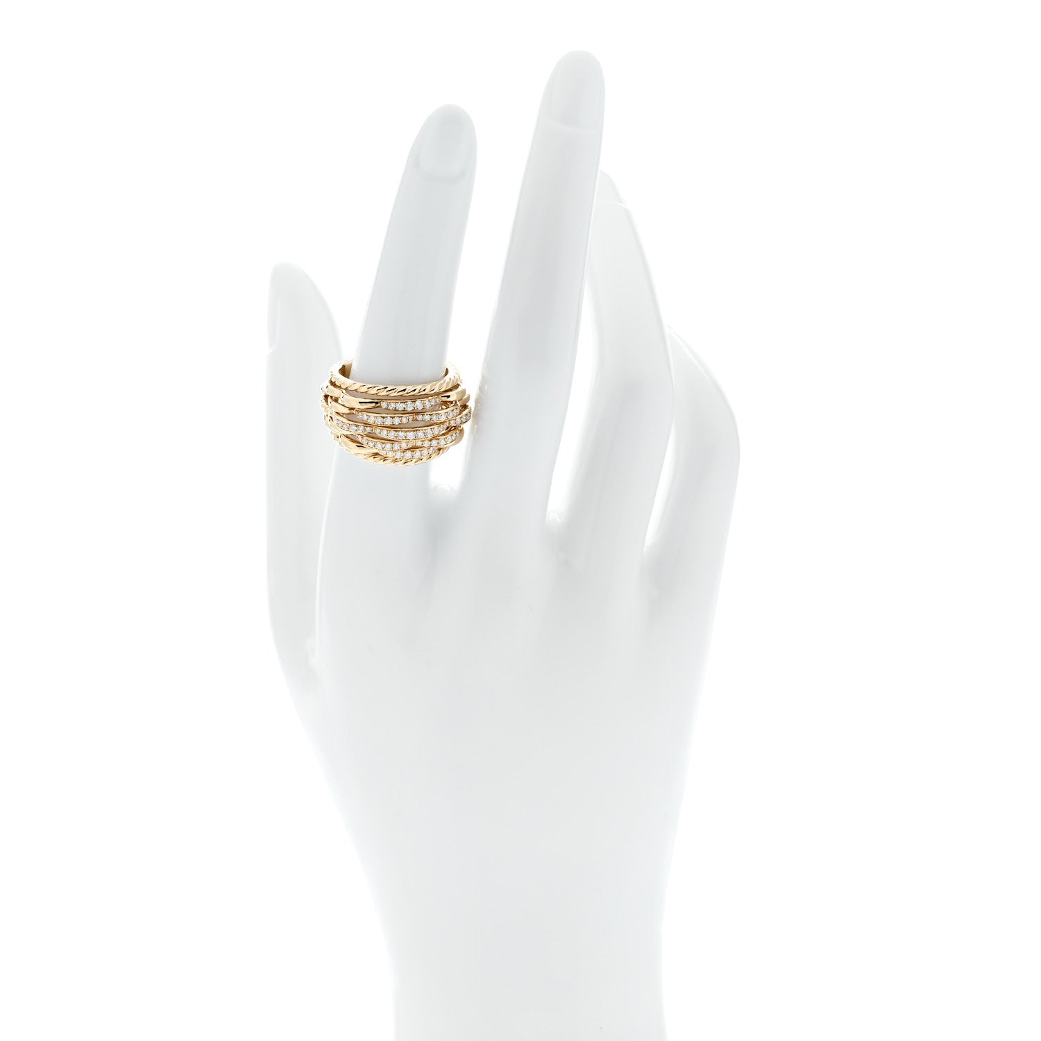 David Yurman 18K Yellow Gold Diamond Tides Dome Ring 55 7.25 2 of 4