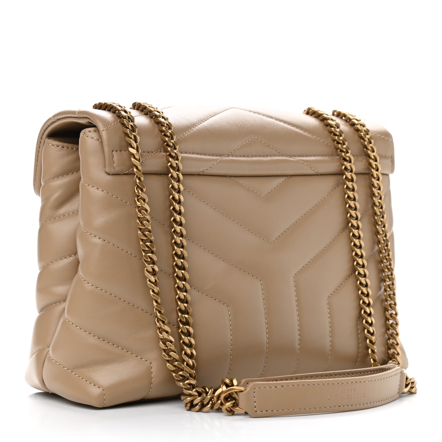 Calfskin Y Quilted Monogram Small Loulou Chain Satchel Dark Beige