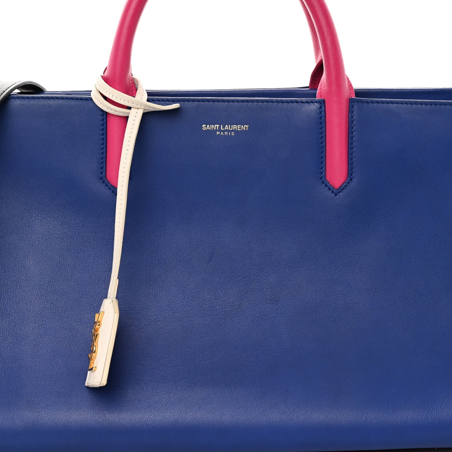 Saint Laurent Calfskin Small Cabas Rive Gauche Blue White Pink 7 of 13