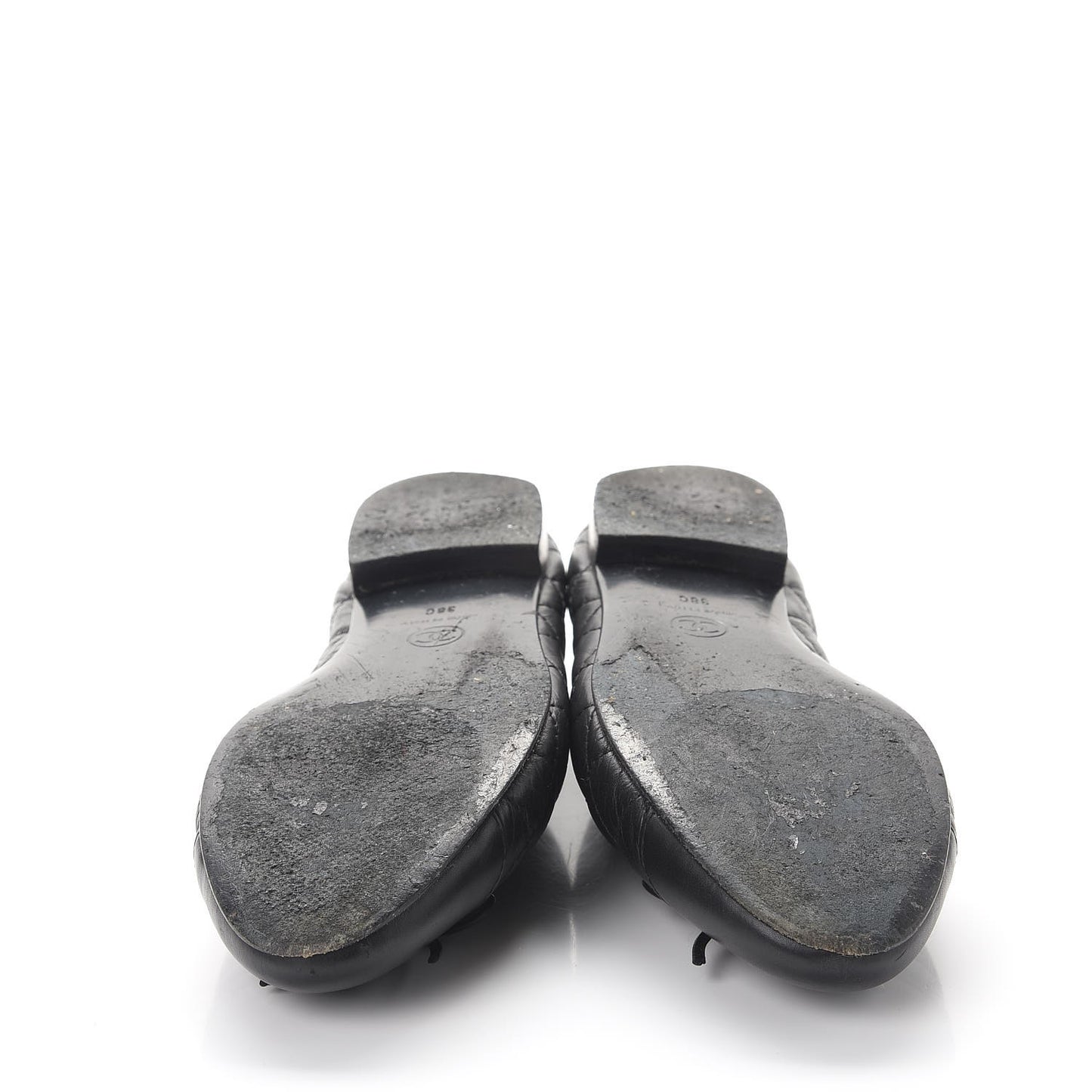 Aged Calfskin Quilted Cap Toe Ballerina Flats 38 Black