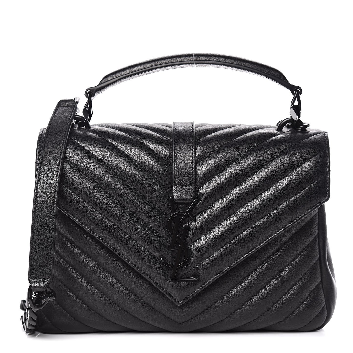 Sheepskin Matelasse Chevron Monogram Medium College Bag Black