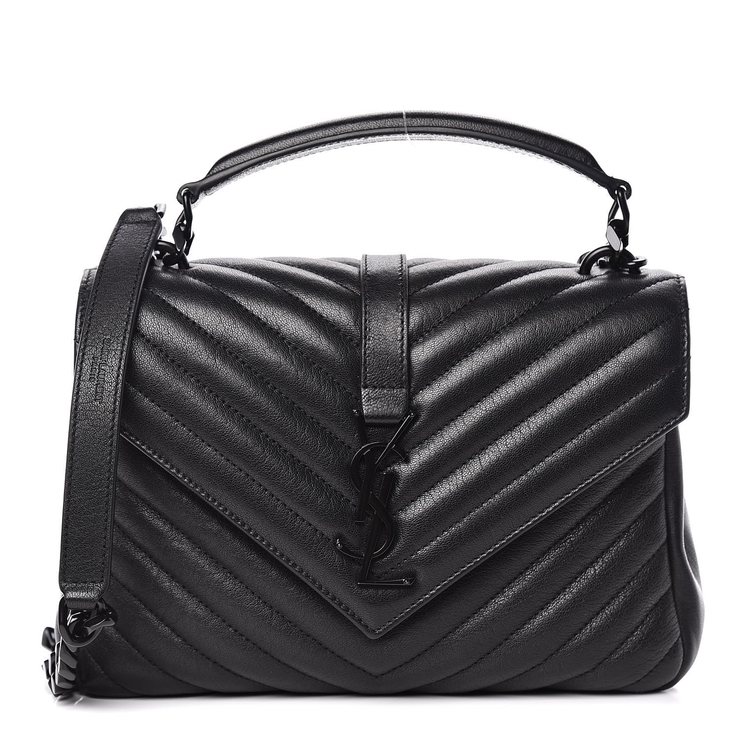 Saint Laurent Sheepskin Matelasse Chevron Monogram Medium College Bag Black 1 of 9