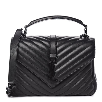 Saint Laurent Sheepskin Matelasse Chevron Monogram Medium College Bag Black 1 of 9