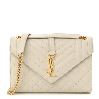 Saint Laurent Grain De Poudre Textured Mixed Matelasse Medium Triquilt Monogram Satchel Crema Soft 1 of 12