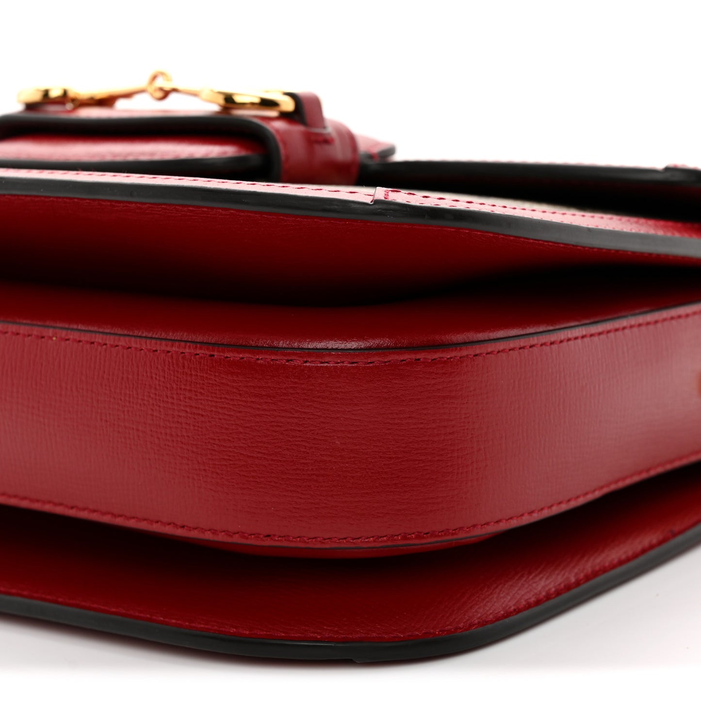 GG Supreme Monogram Azalea Calfskin Horsebit 1955 Shoulder Bag Beige Ebony New Cherry Red