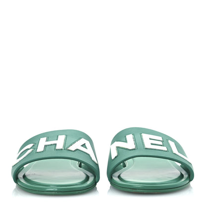 Chanel Calfskin Patent Calfskin Logo Mules 38 Green White 3 of 15