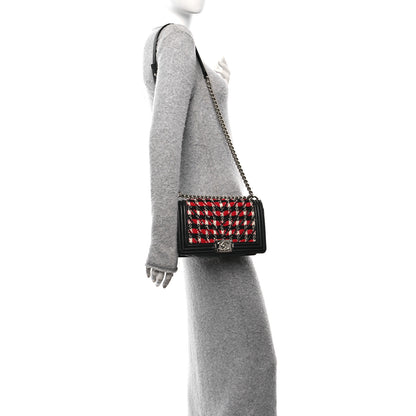 Chanel Lambskin Tweed Woven Medium Chevron Boy Flap Red White Black 2 of 10