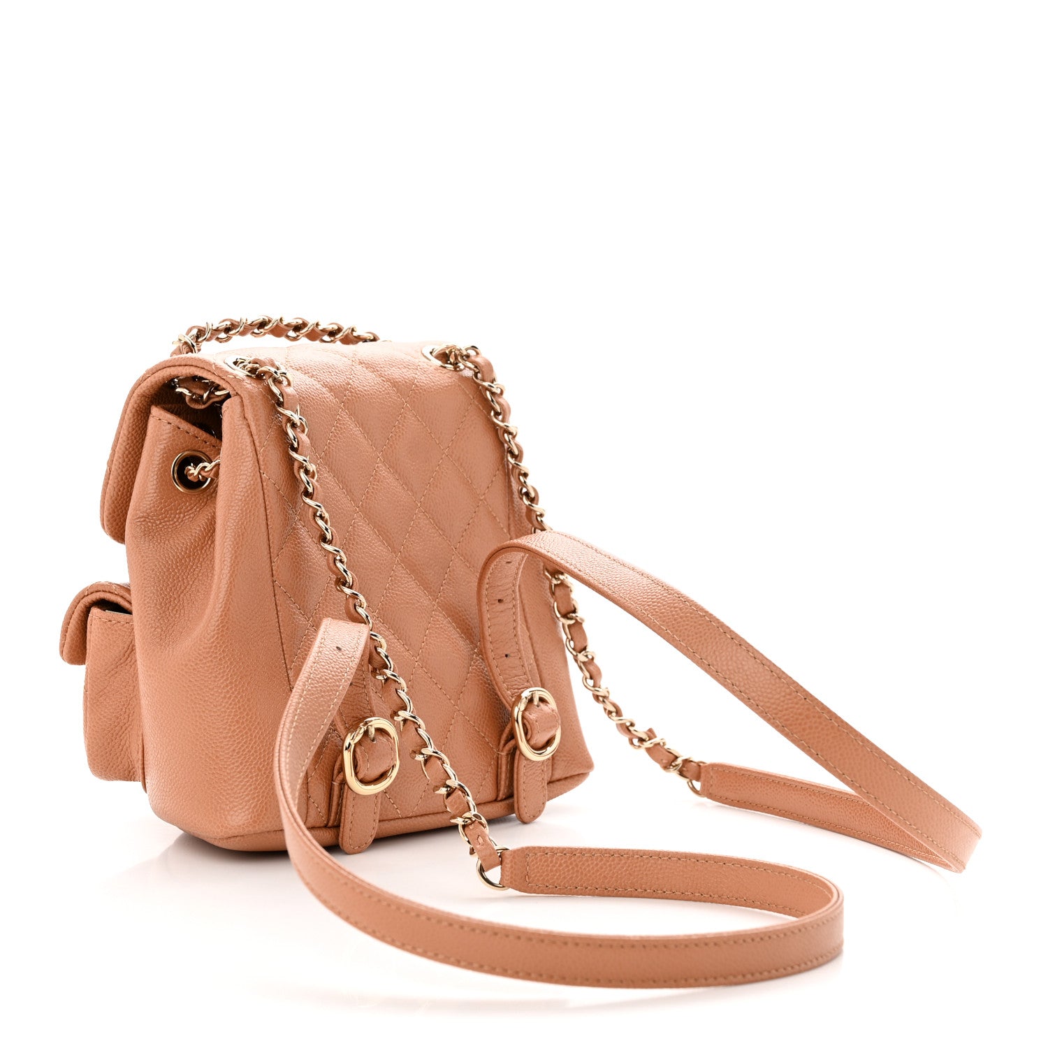 Chanel Shiny Caviar Quilted Small Duma Pockets Drawstring Backpack Dark Beige 3 of 11