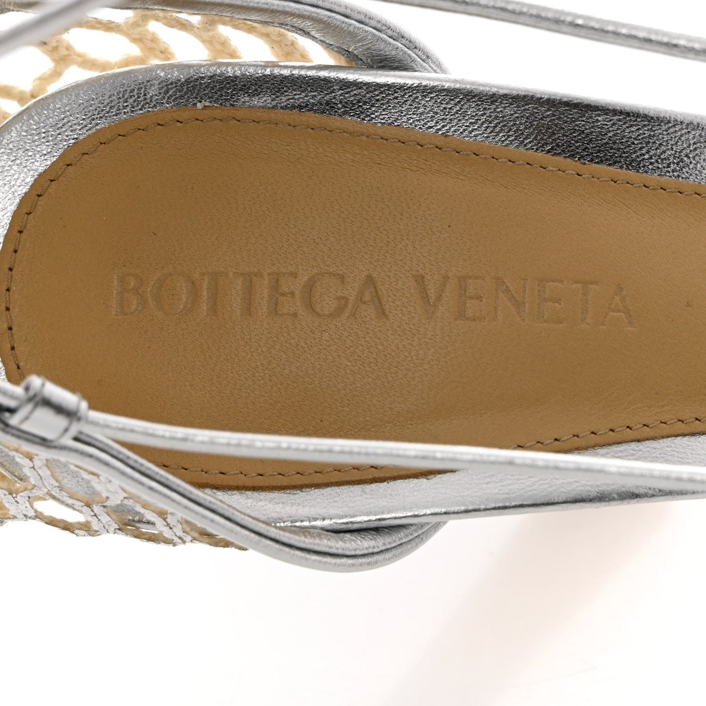 Mesh Metallic Nappa Stretch Ankle Tie Sandals 36.5 Silver