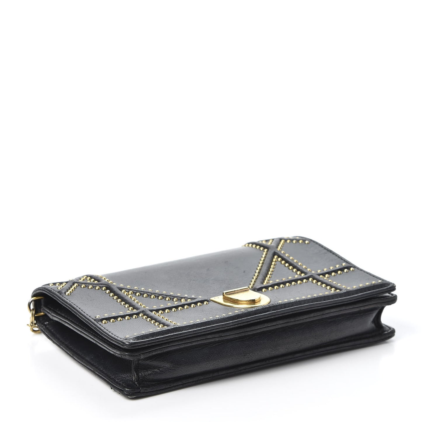 Calfskin Studded Diorama Wallet on Chain Pouch Black