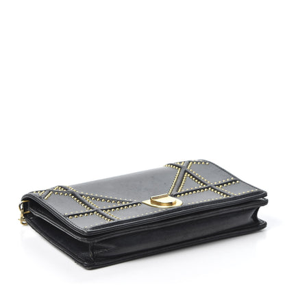 Christian Dior Calfskin Studded Diorama Wallet on Chain Pouch Black 3 of 9