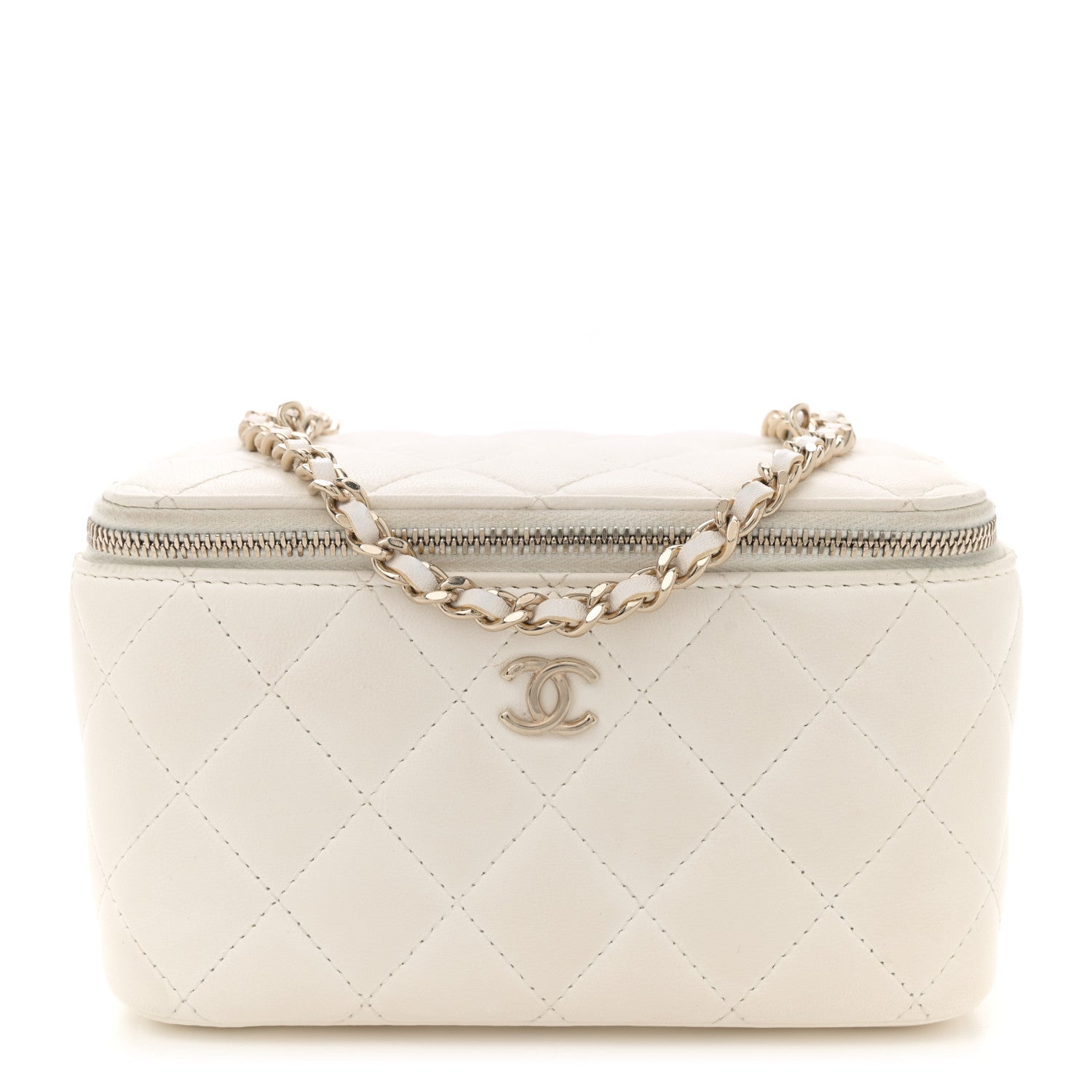 Chanel Lambskin Quilted Enamel CC Pearl Crush Small Vanity Case With Chain White 1 of 11