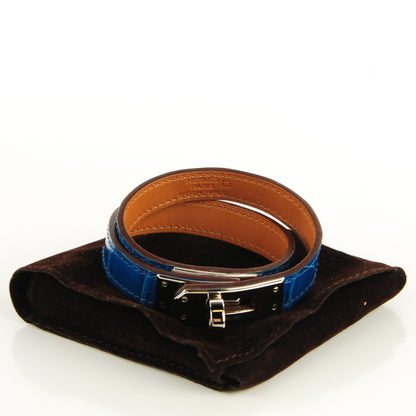 Hermes Shiny Alligator Kelly Double Tour Bracelet S Bleu Izmir 3 of 7