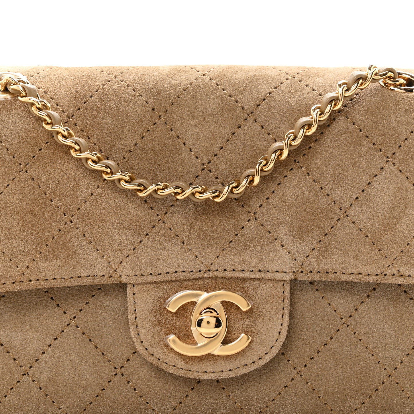 Suede Calfskin Mini Quilted Souplissimo Flap Dark Beige