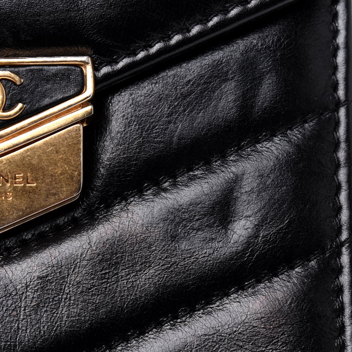 Chanel Calfskin Chevron Quilted Medal Mini Clutch With Chain Black 17 of 17