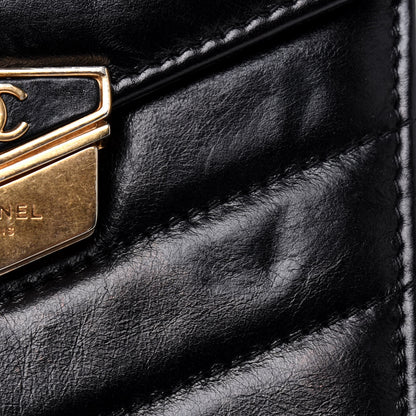 Chanel Calfskin Chevron Quilted Medal Mini Clutch With Chain Black 17 of 17