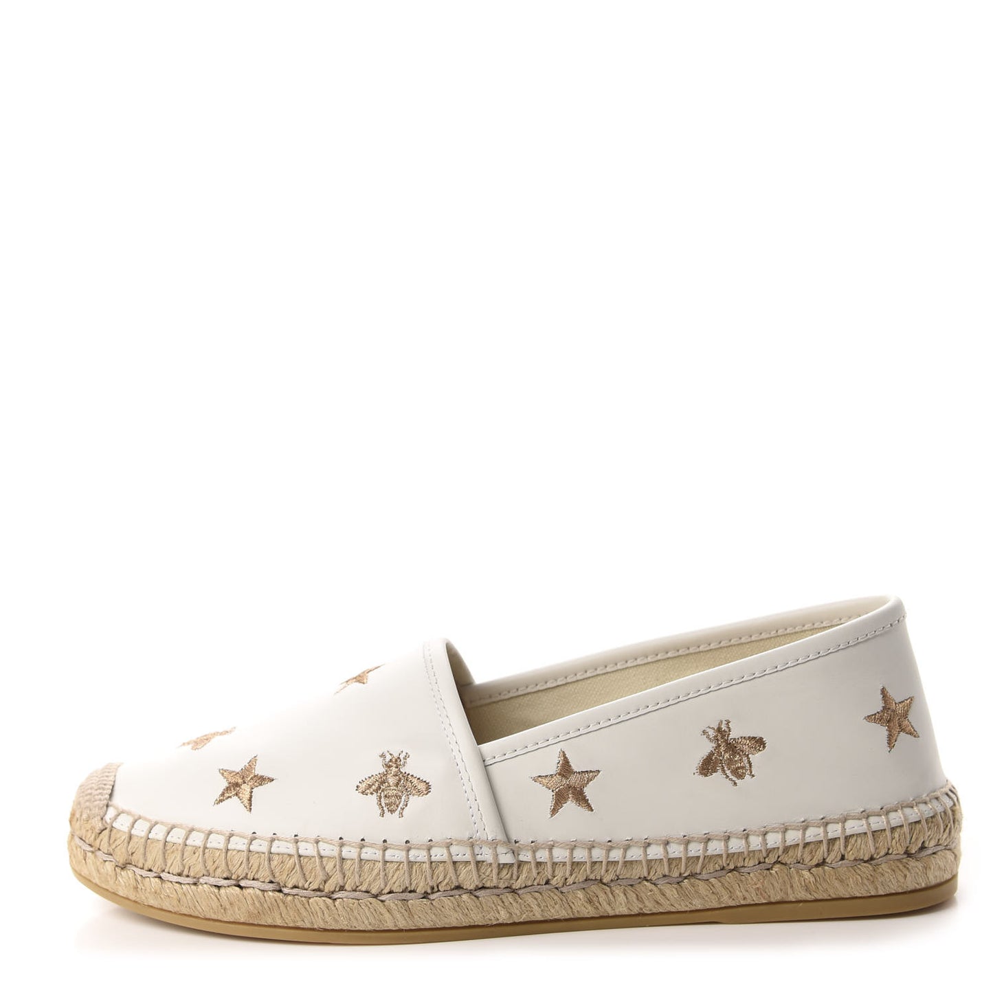 Calfskin Bee Star Embroidered Espadrilles 38 White