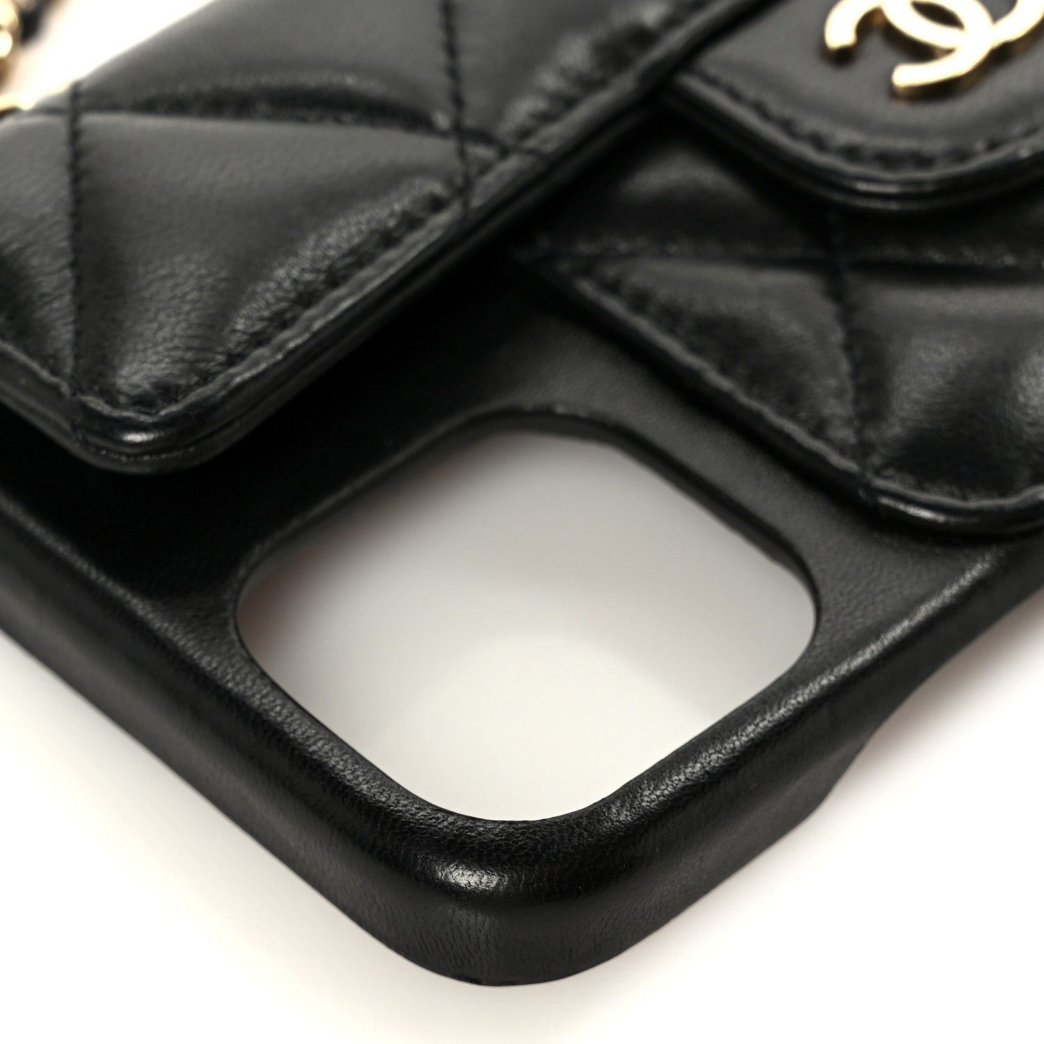 Chanel Lambskin Quilted Pearl Crush iPhone XII Pro Holder With Chain Black 9 of 11