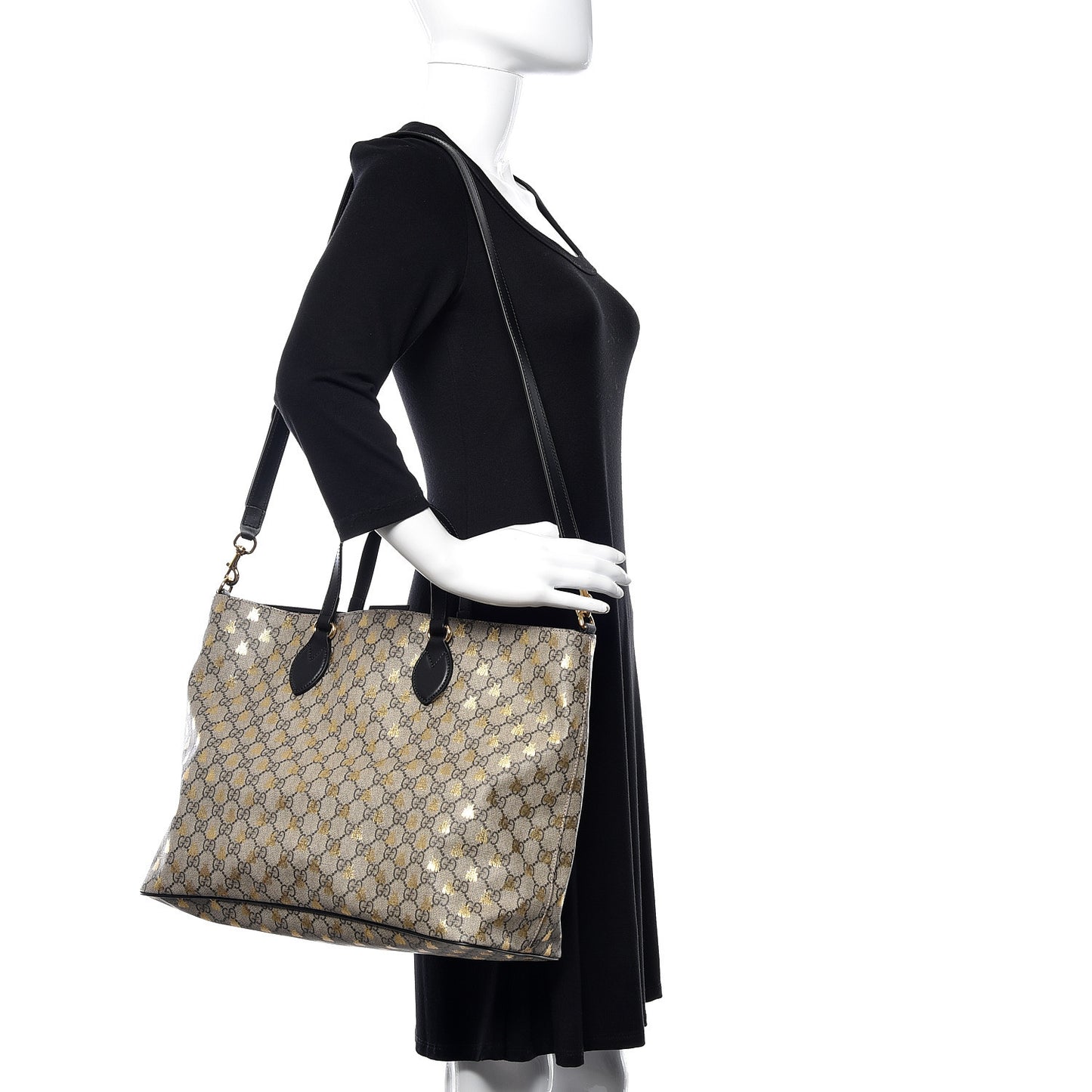 Soft GG Supreme Monogram Bees Medium Crossbody Tote Beige Oro Black