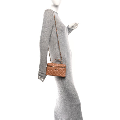 Chanel Caviar Quilted Top Handle Slim Vanity With Chain Brown 2 of 10