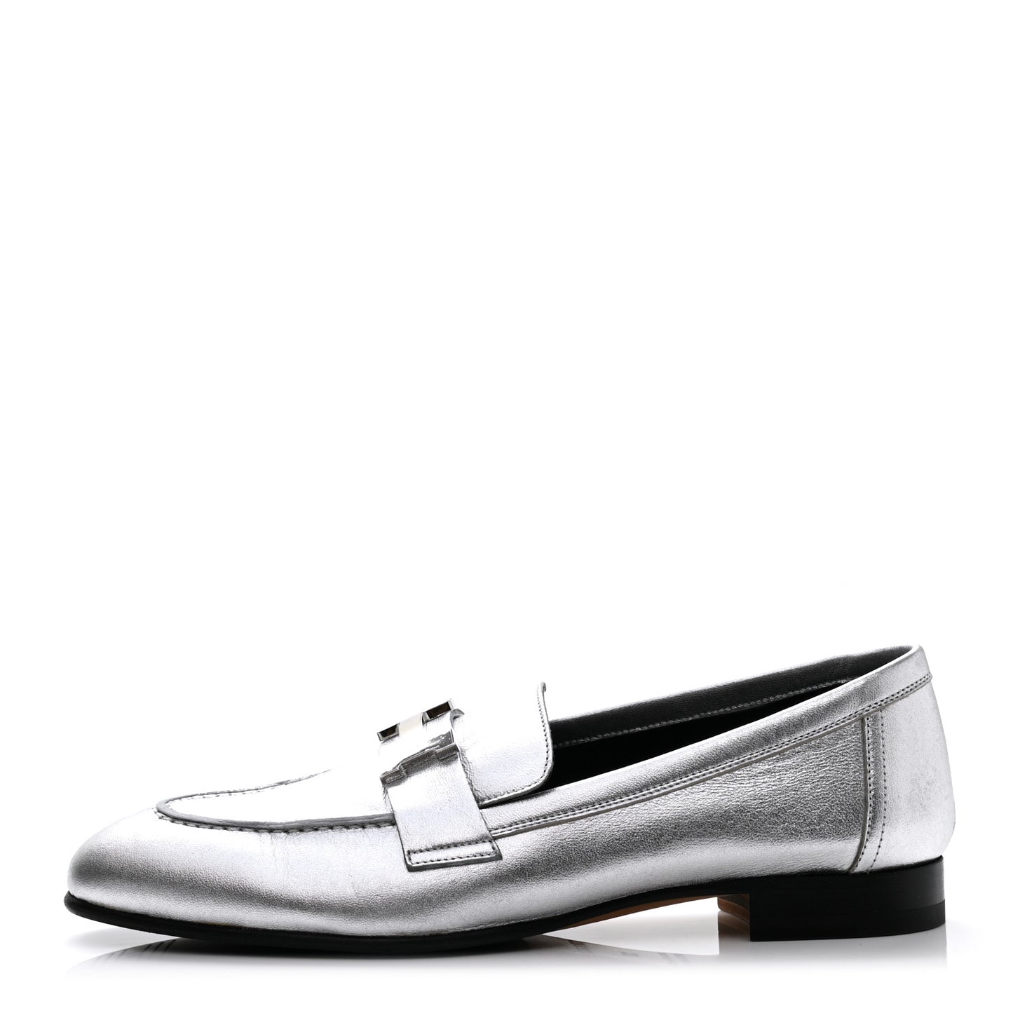 Metallic Goatskin Paris Loafers 37 Gris Argente