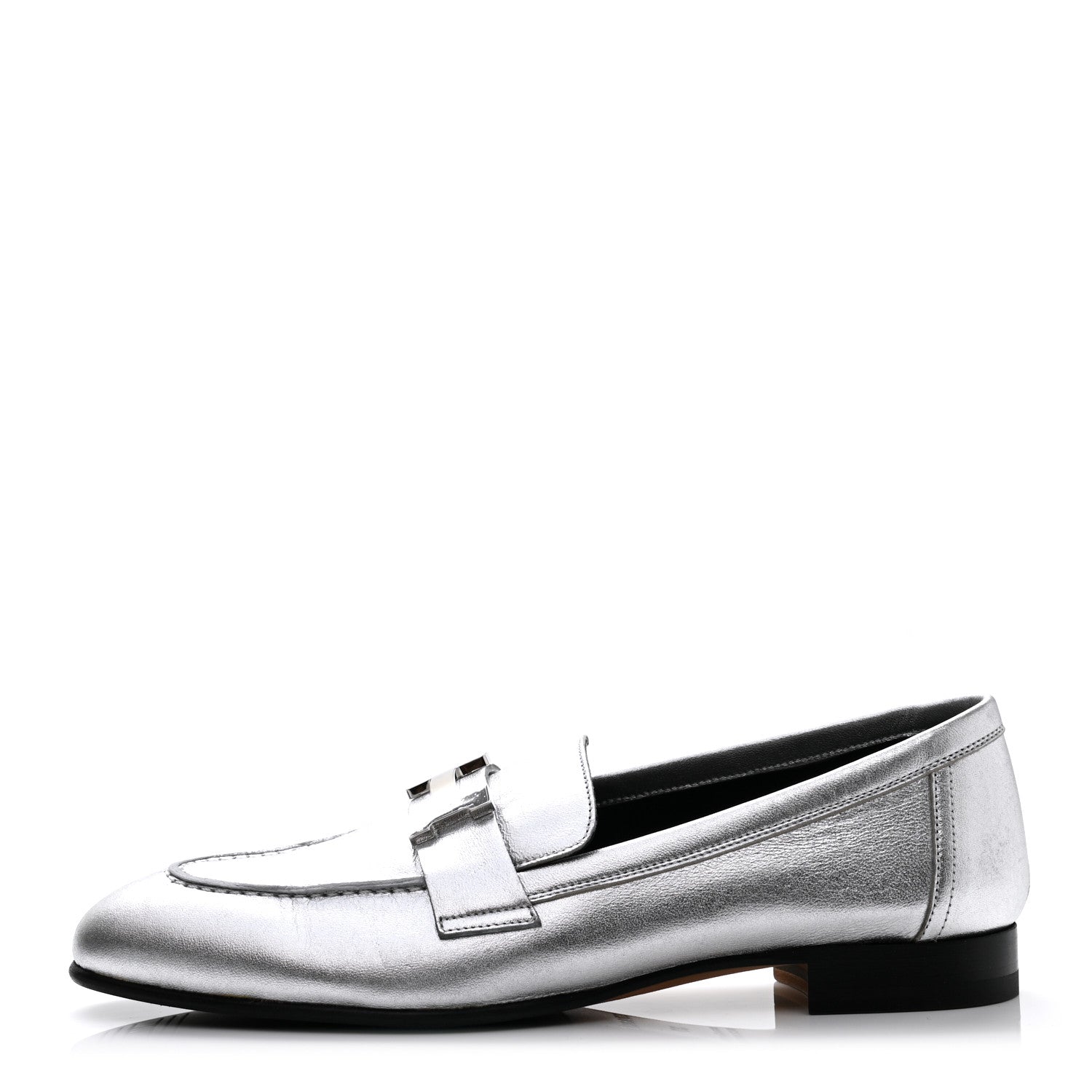 Hermes Metallic Goatskin Paris Loafers 37 Gris Argente 1 of 12