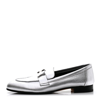 Hermes Metallic Goatskin Paris Loafers 37 Gris Argente 1 of 12