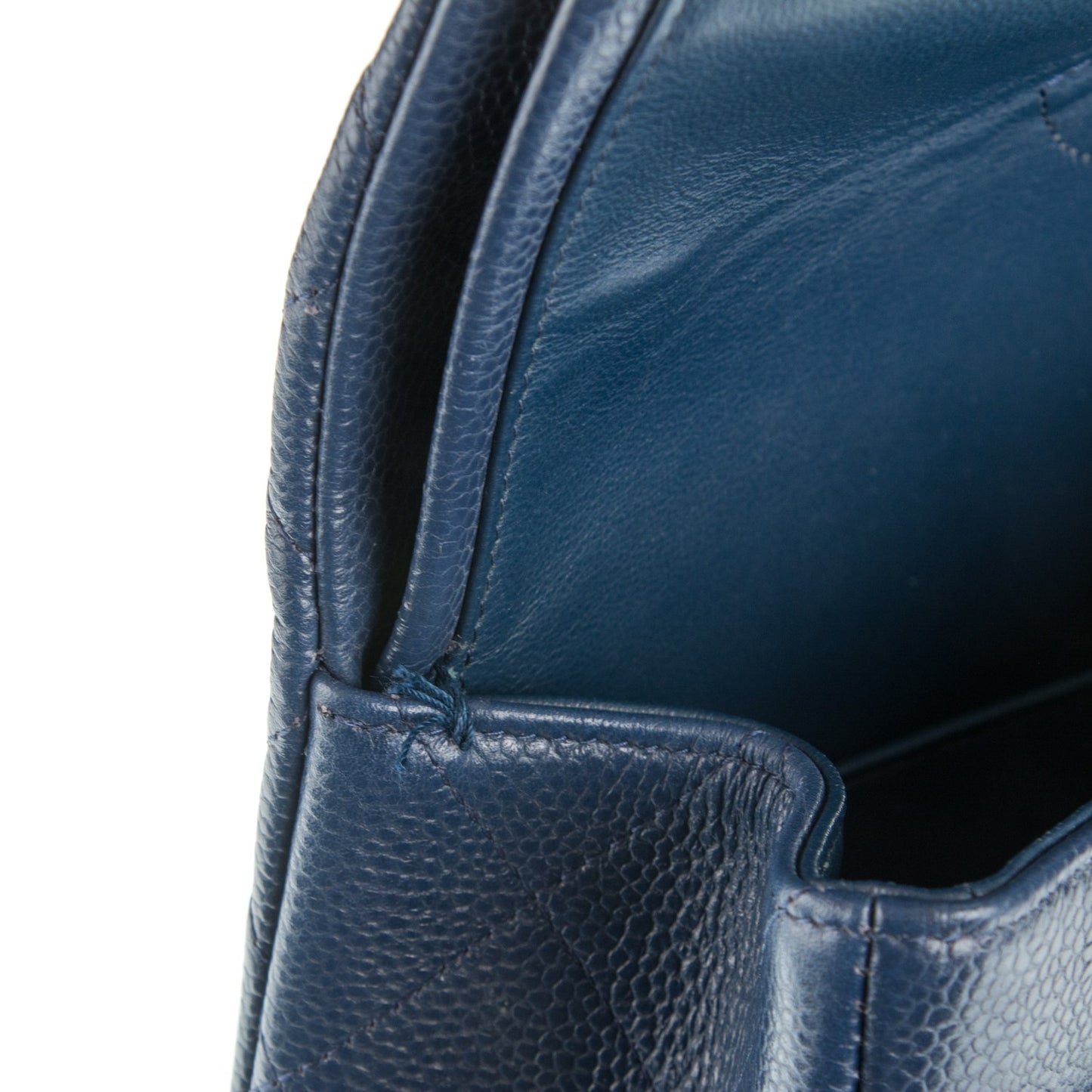 Caviar Quilted Jumbo Double Flap Navy Blue