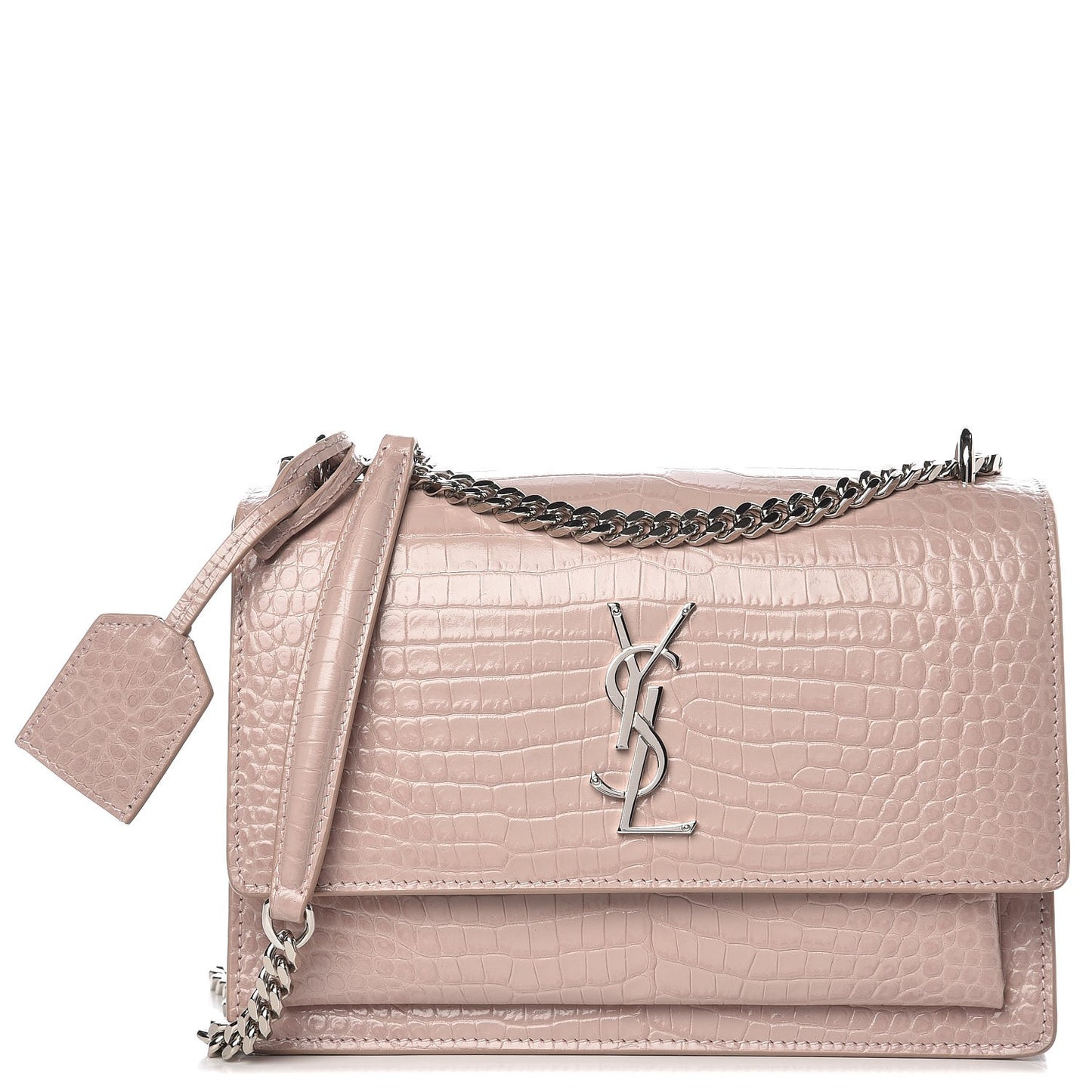 Calfskin Crocodile Embossed Medium Monogram Sunset Powder Pink