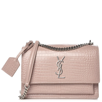 Saint Laurent Calfskin Crocodile Embossed Medium Monogram Sunset Powder Pink 1 of 8