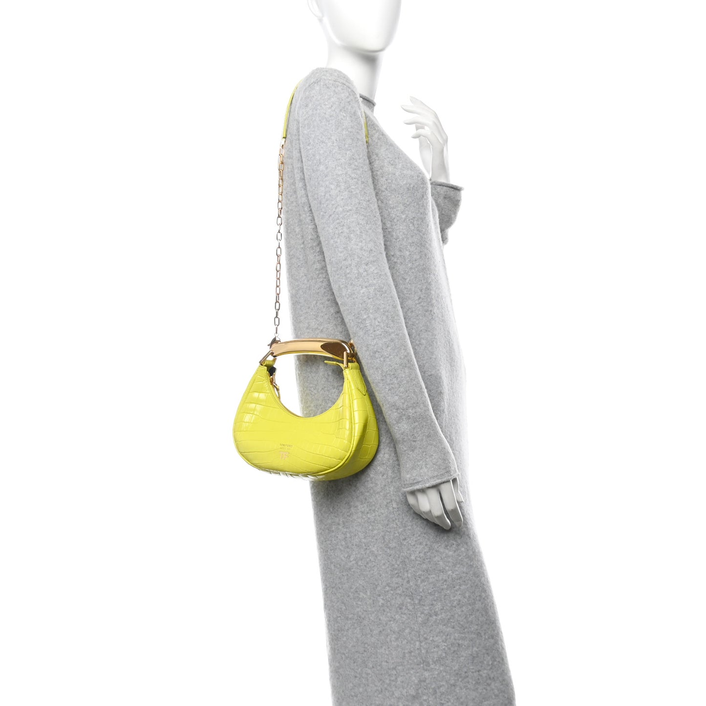 Calfskin Crocodile Embossed Mini Bianca Hobo Acid Yellow