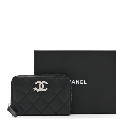 Chanel Lambskin Crystal Star Quilted Studded CC Zip Around Card Holder Wallet Black 10 of 10