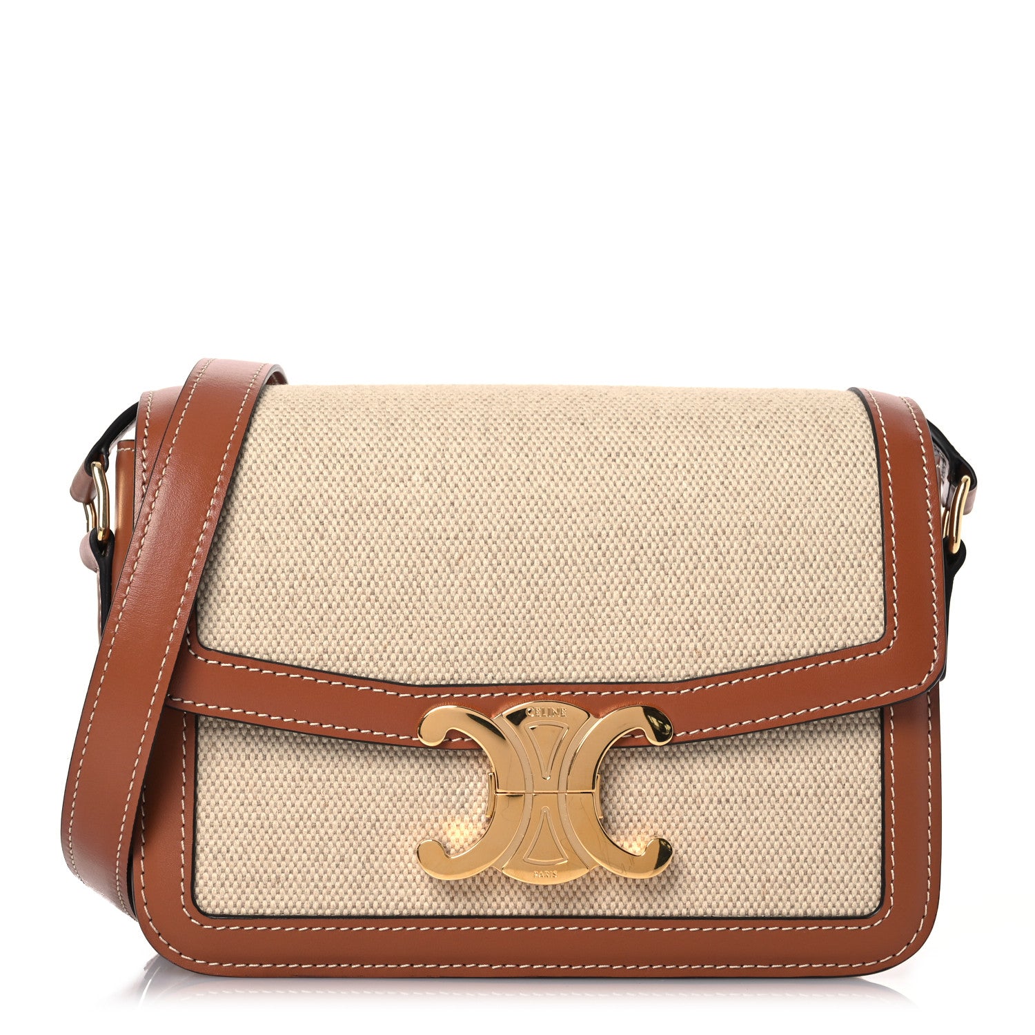 Celine Textile Natural Calfskin Teen Triomphe White Tan 1 of 18