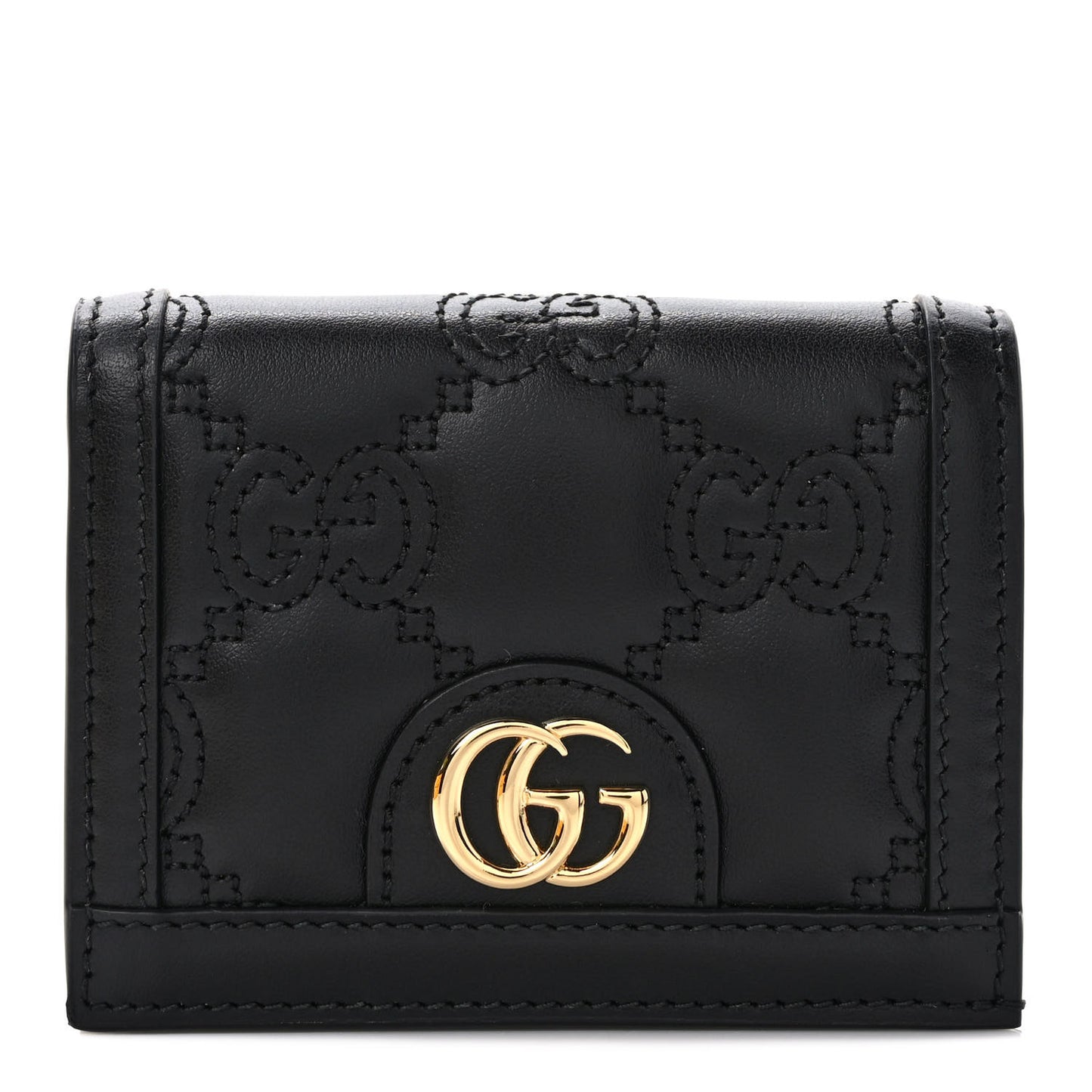 Calfskin GG Matelasse Card Case Wallet Black