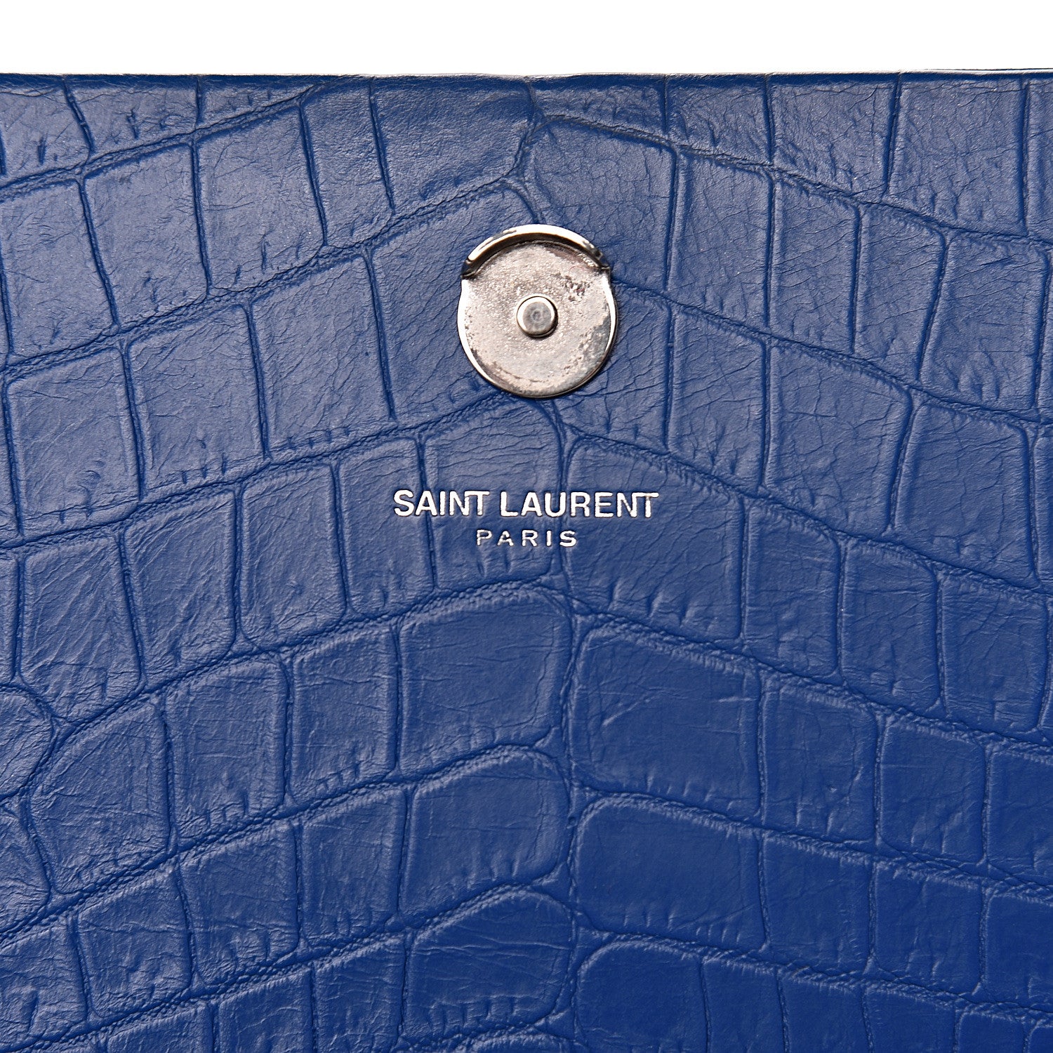 Saint Laurent Calfskin Crocodile Embossed Medium Classic Monogram Kate Tassel Satchel Bleu Majorelle 6 of 11