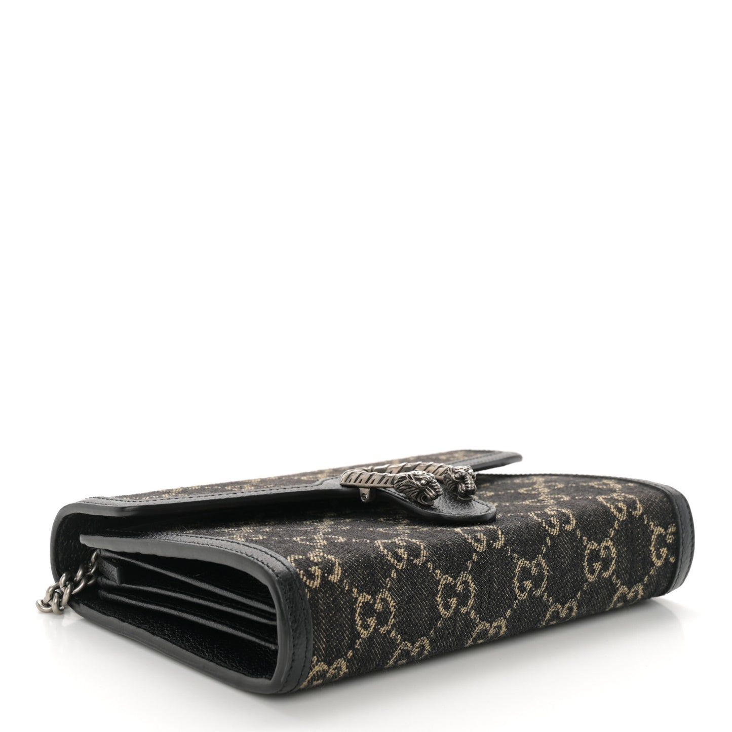 Jacquard Black Denim GG Monogram Mini Dionysus Chain Wallet Black Ivory