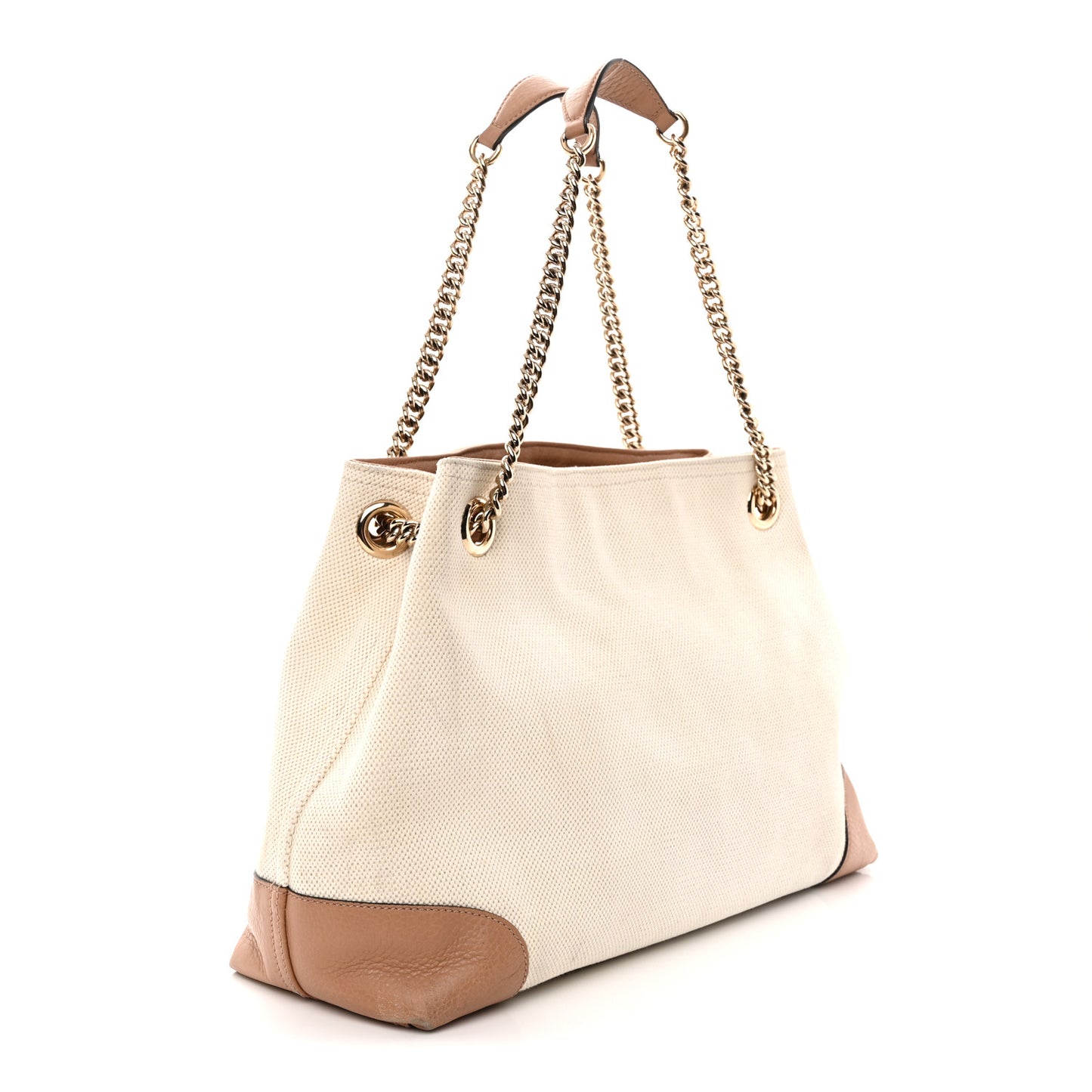 Linen Canvas Pebbled Calfskin Medium Soho Chain Shoulder Bag White Camelia
