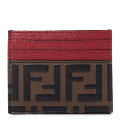 Fendi Vitello Cruise Bi-Color FF 1974 Embossed Card Holder Maya Black Fragola 1 of 9