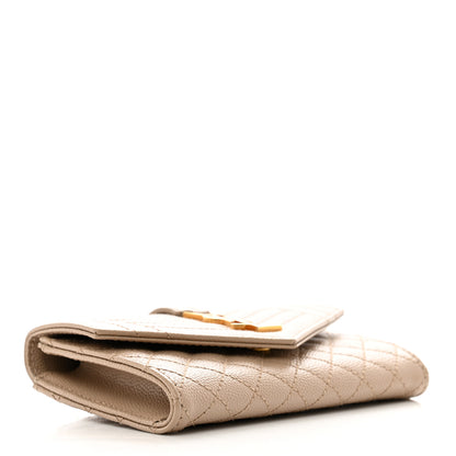 Saint Laurent Grain De Poudre Textured Mixed Matelasse Triquilt Small Monogram Envelope Wallet Dark Beige 4 of 8