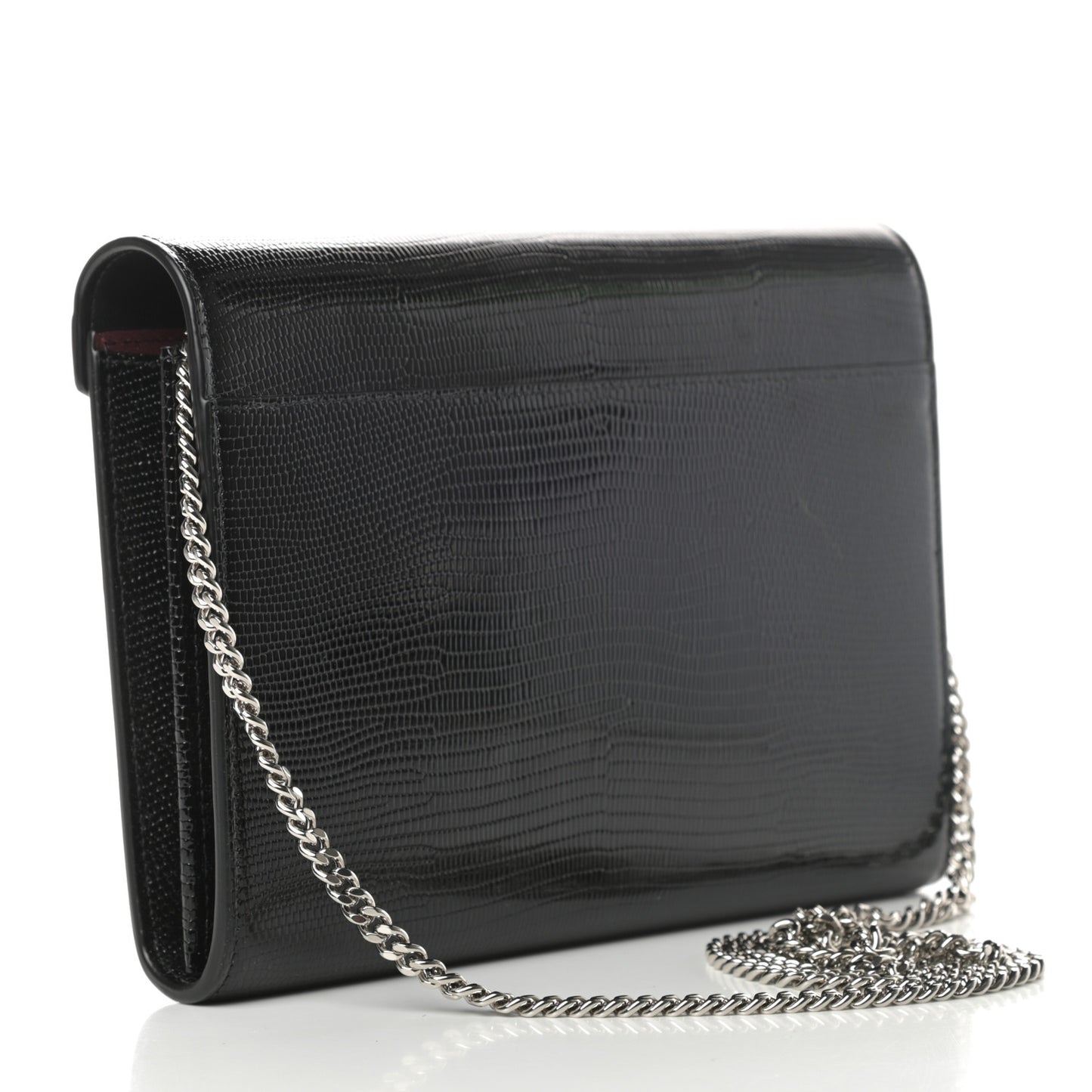 Patent Lizard Embossed Monogram Cassandra Chain Wallet Black