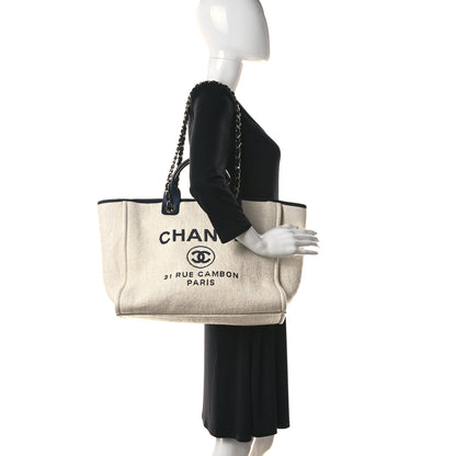 Chanel Woven Straw Raffia Medium Deauville Tote White Navy 2 of 14