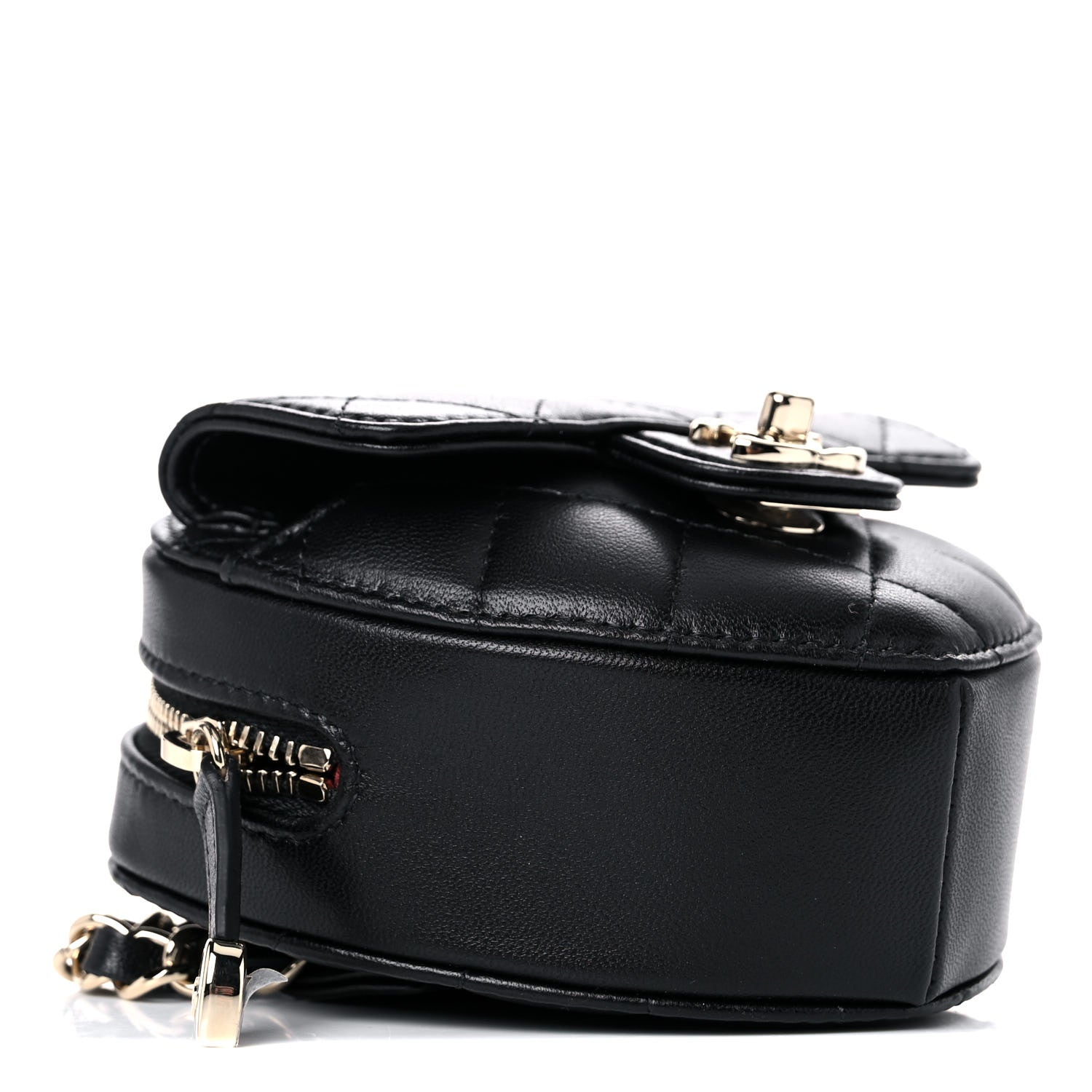 Chanel Lambskin Quilted CC In Love Heart Waist Belt Bag With Chain Black 4 of 10