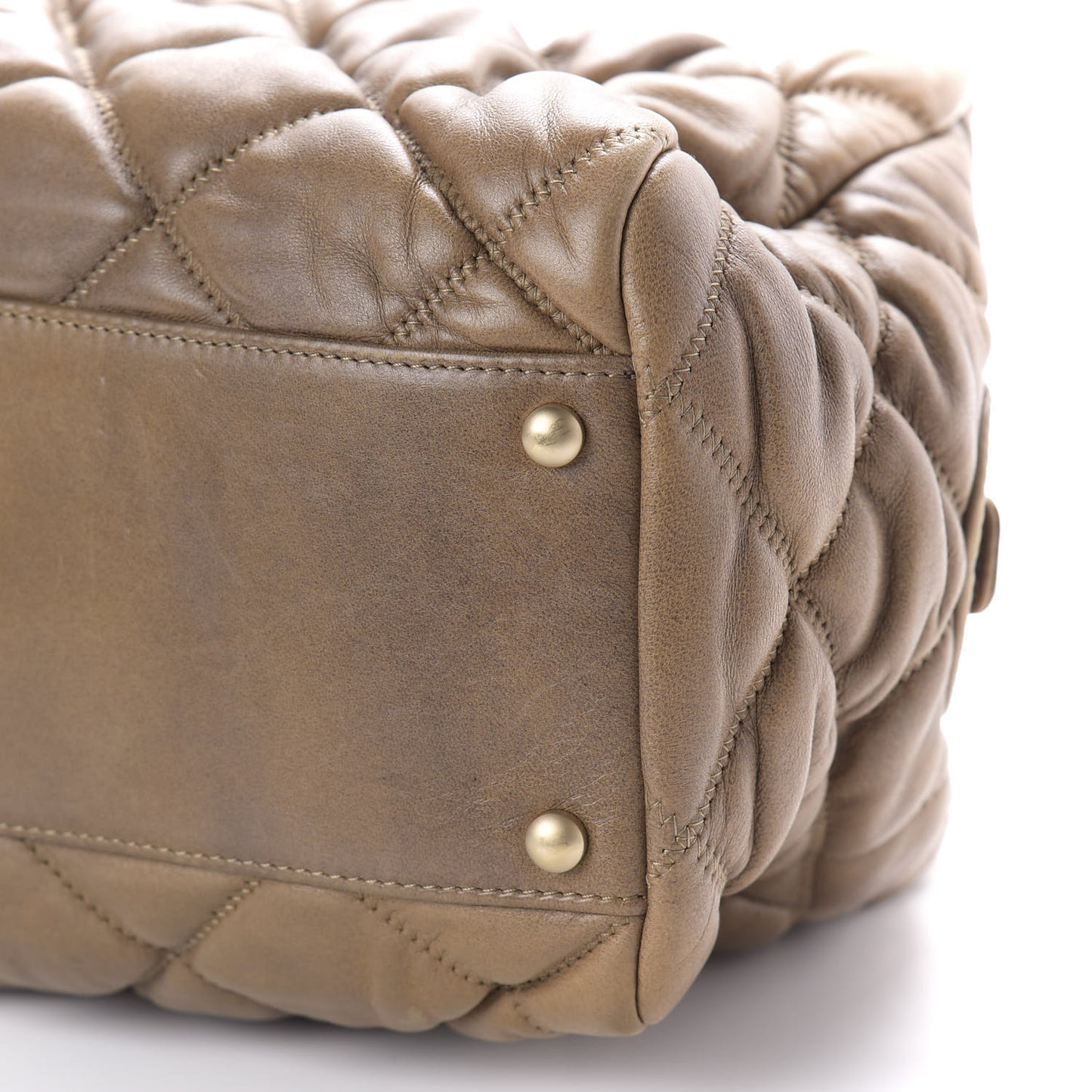 Lambskin Bubble Quilt Bowler Dark Beige