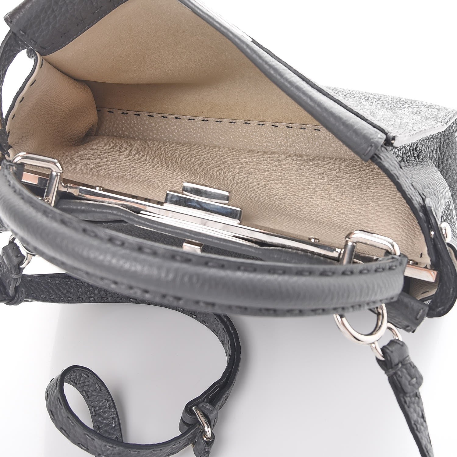 Fendi Cuoio Romano Selleria Bi-Color Medium Peekaboo Iconic Satchel Asfalto Latte 6 of 11