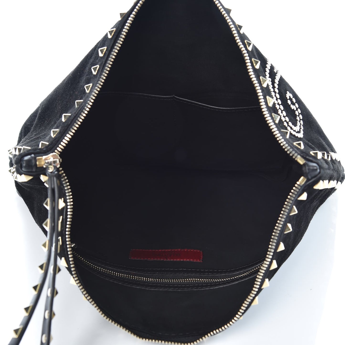 Suede Monkey Studded Rockstud Zip Wristlet Pouch Black