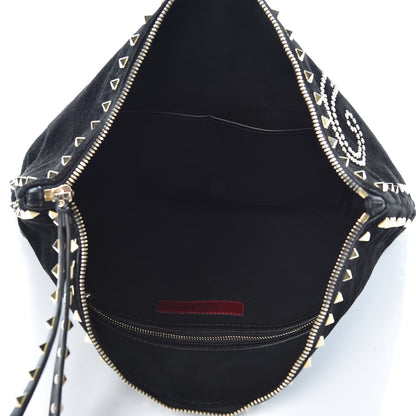 Valentino Garavani Suede Monkey Studded Rockstud Zip Wristlet Pouch Black 5 of 8