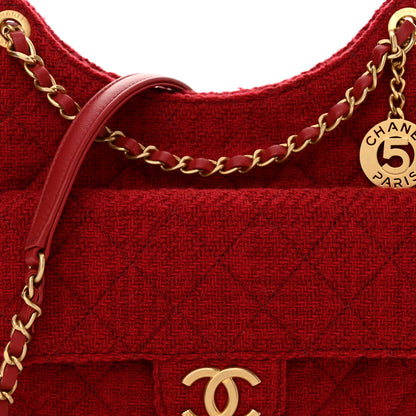 Chanel Tweed Quilted Small Wavy CC Hobo Red 8 of 10