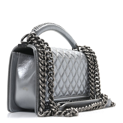 Chanel Metallic Calfskin Quilted Medium Top Handle Boy Flap Silver 3 of 11