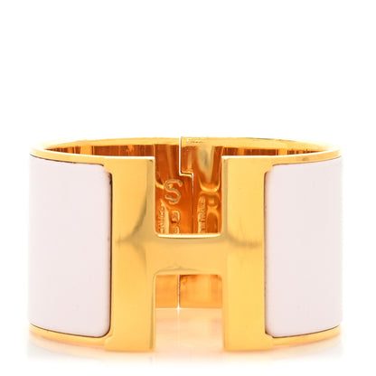 Hermes Enamel Extra Wide Clic Clac H Bracelet PM Rose White 1 of 5